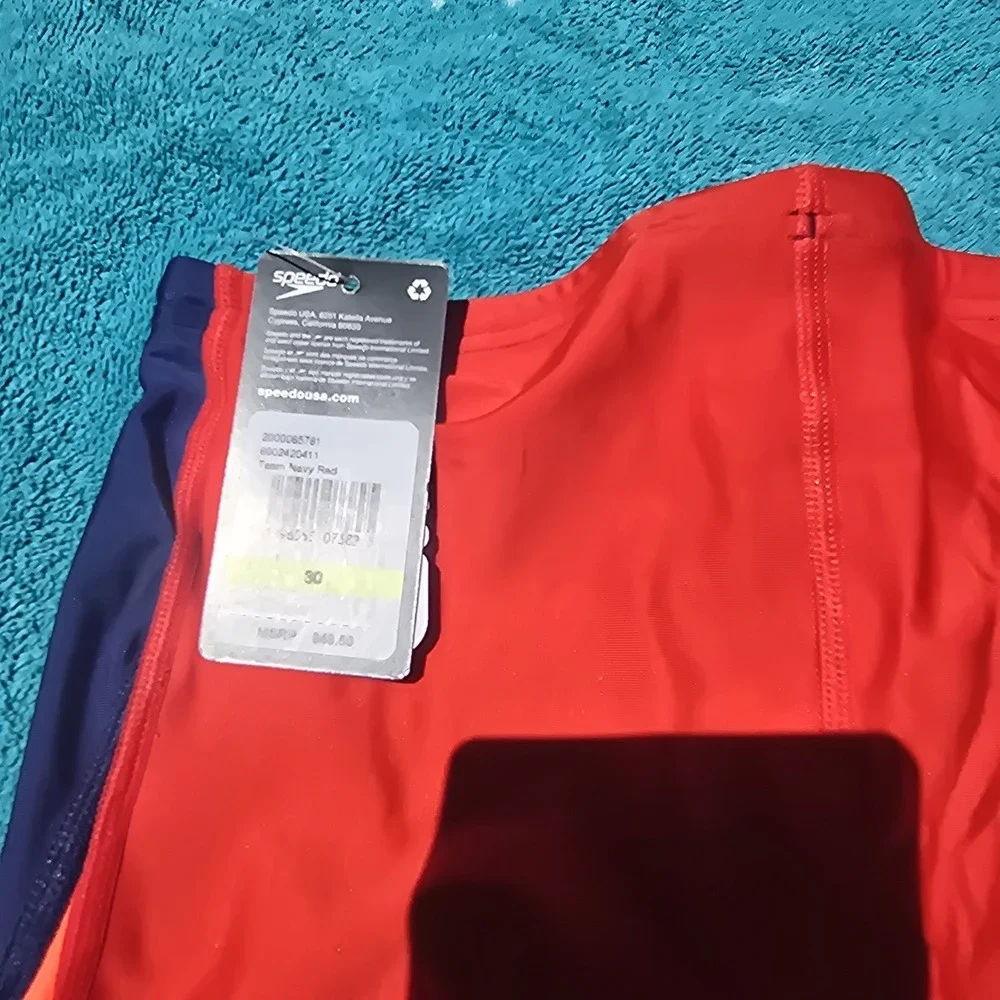 Speedo Eco ProLT Jammer Swimsuit Size 30 Navy Red Boys Swim Team UPF 50+ New